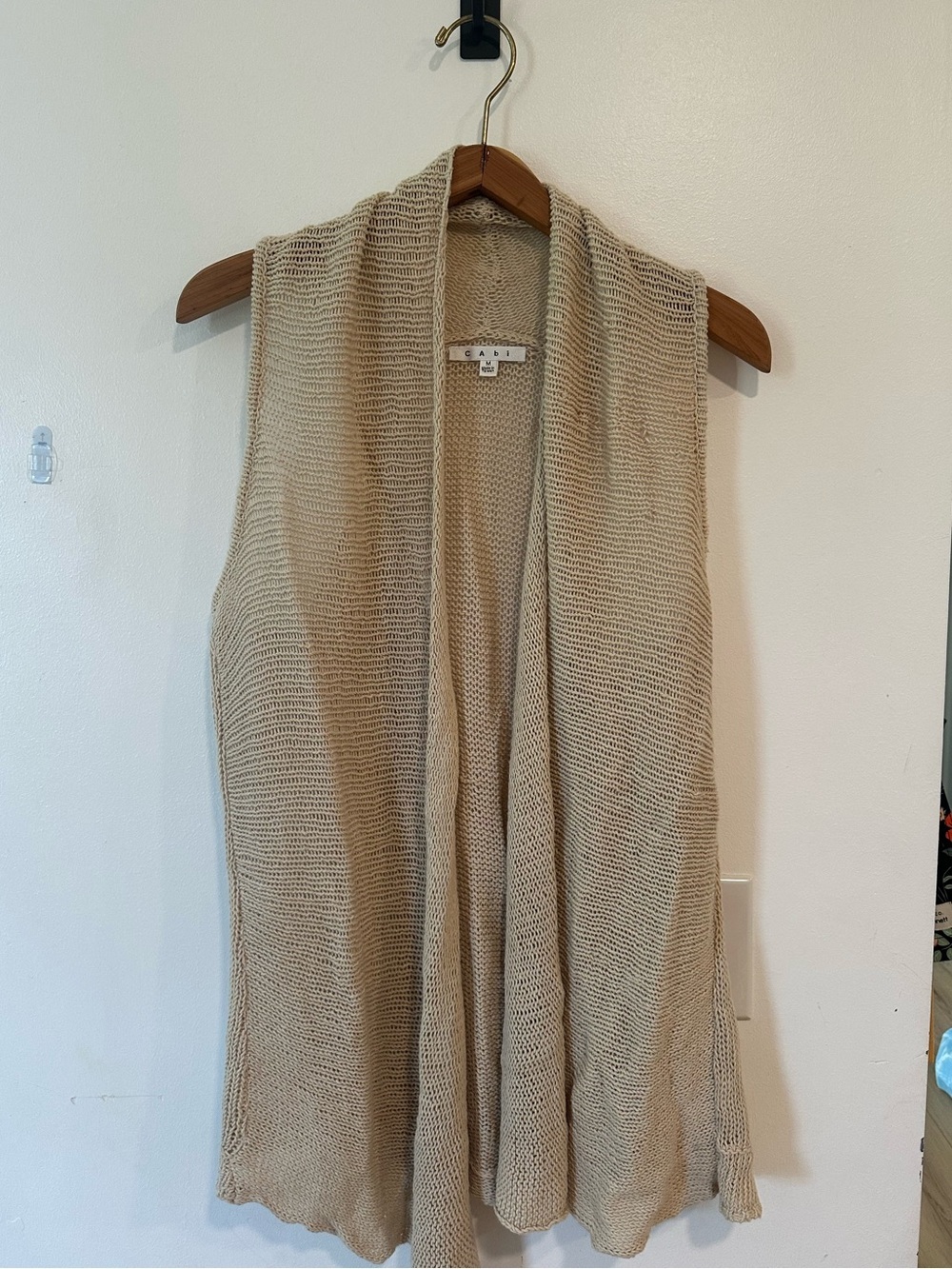 CAbi Knit Long Cardigan Vest Linen Blend Sweater Women’s Size Medium Coastal